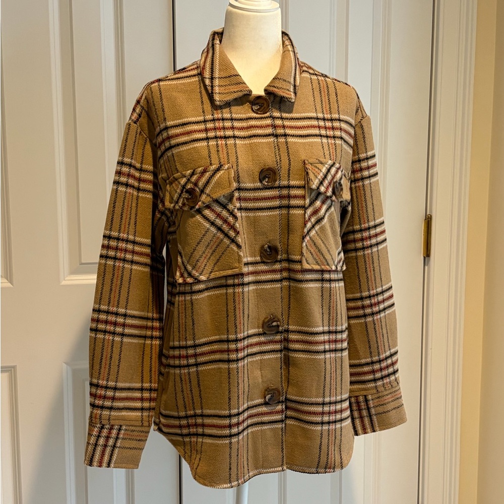 Ookie & Lala Camel Plaid Shacket Size M